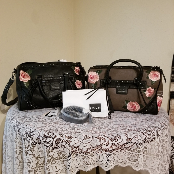 EVVE MILANO Roses Brown Vegan Leather Satchel - Picture 2 of 13